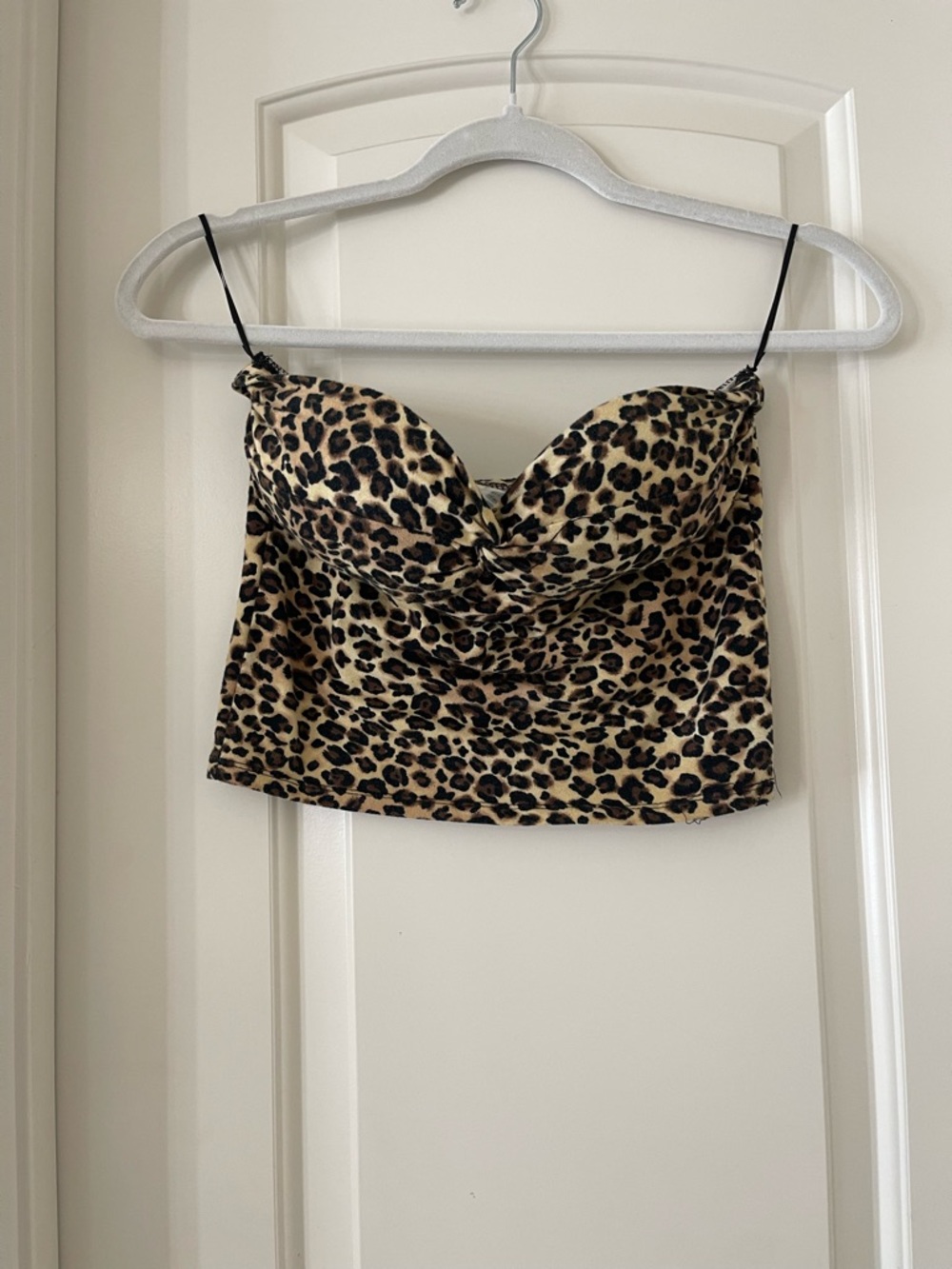 Leopard Print Bustier Crop Top in Tan/Black